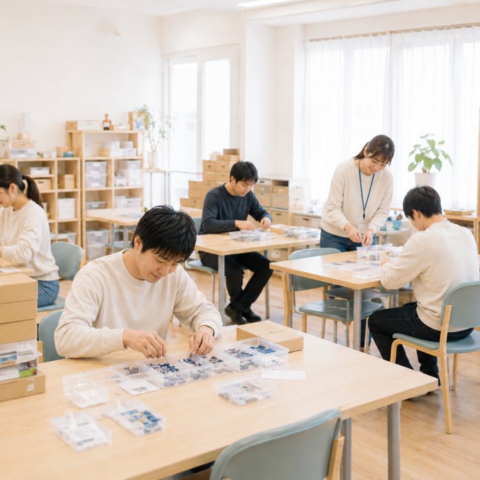 作業スペース・全景：複数人が思い思いに作業