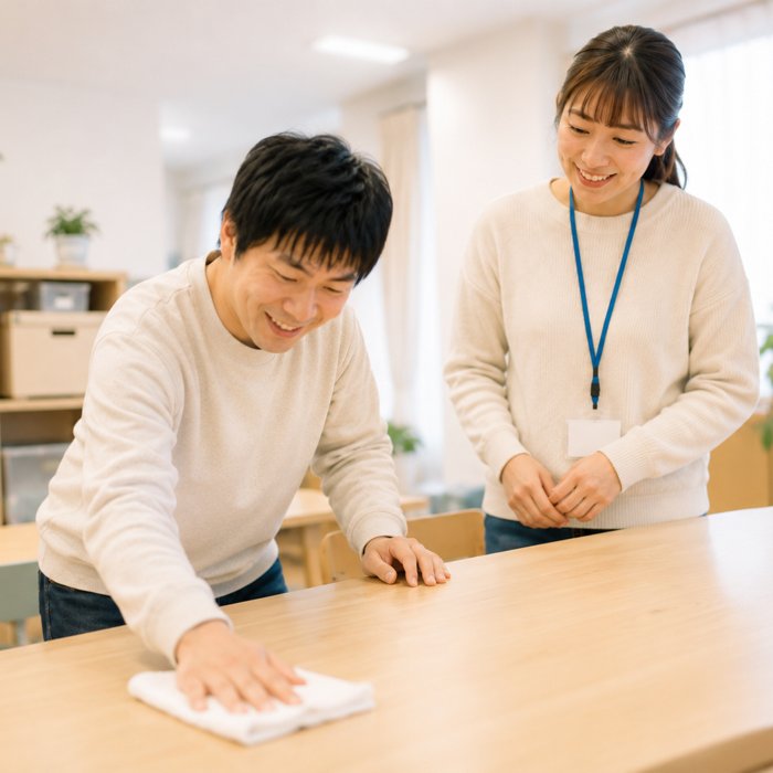 掃除：明るい雰囲気でテーブルを整える